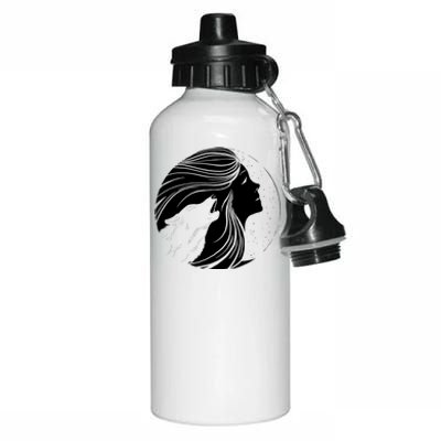 Moon Wolf Illustration Aluminum Water Bottle