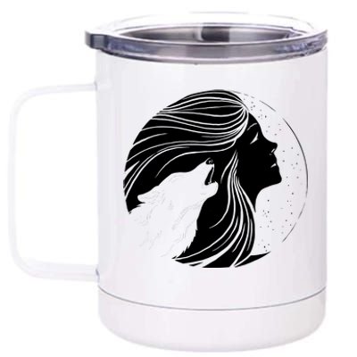 Moon Wolf Illustration 12 oz Stainless Steel Tumbler Cup