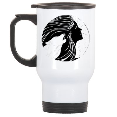 Moon Wolf Illustration Stainless Steel Travel Mug