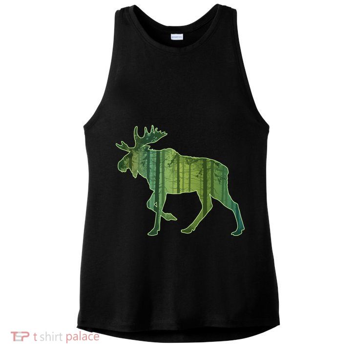 Moose Forest Silhouette Ladies PosiCharge Tri-Blend Wicking Tank