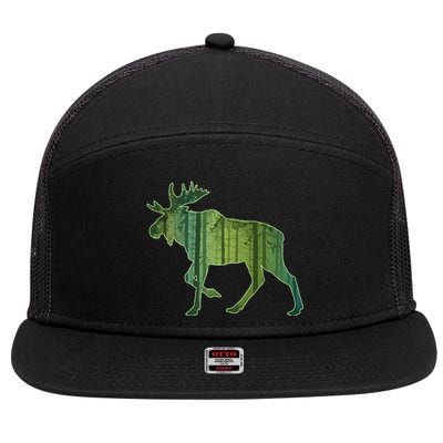 Moose Forest Silhouette 7 Panel Mesh Trucker Snapback Hat