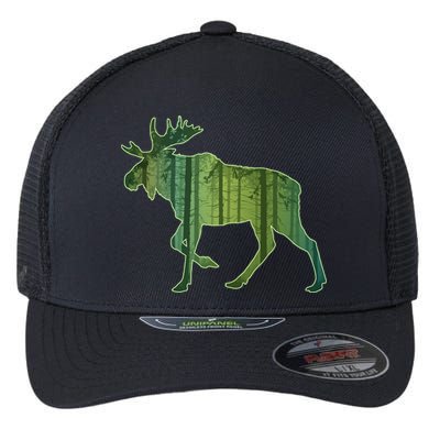 Moose Forest Silhouette Flexfit Unipanel Trucker Cap