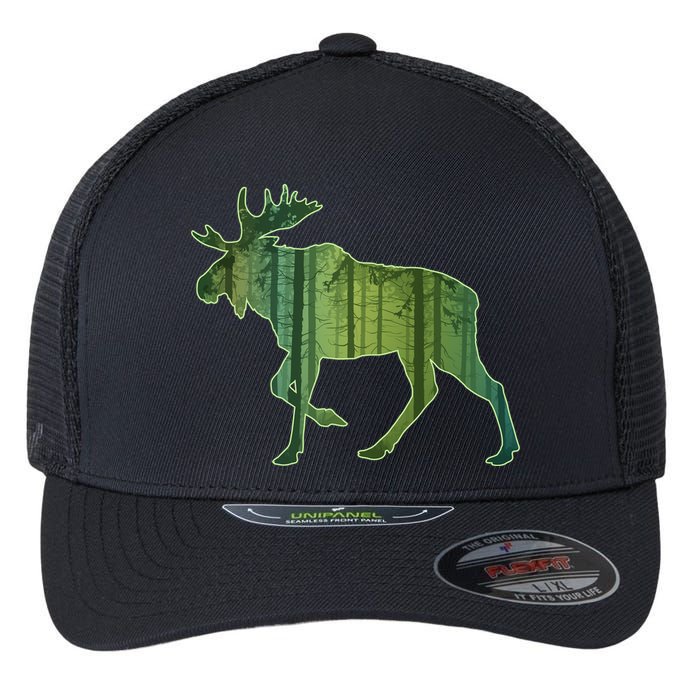 Moose Forest Silhouette Flexfit Unipanel Trucker Cap