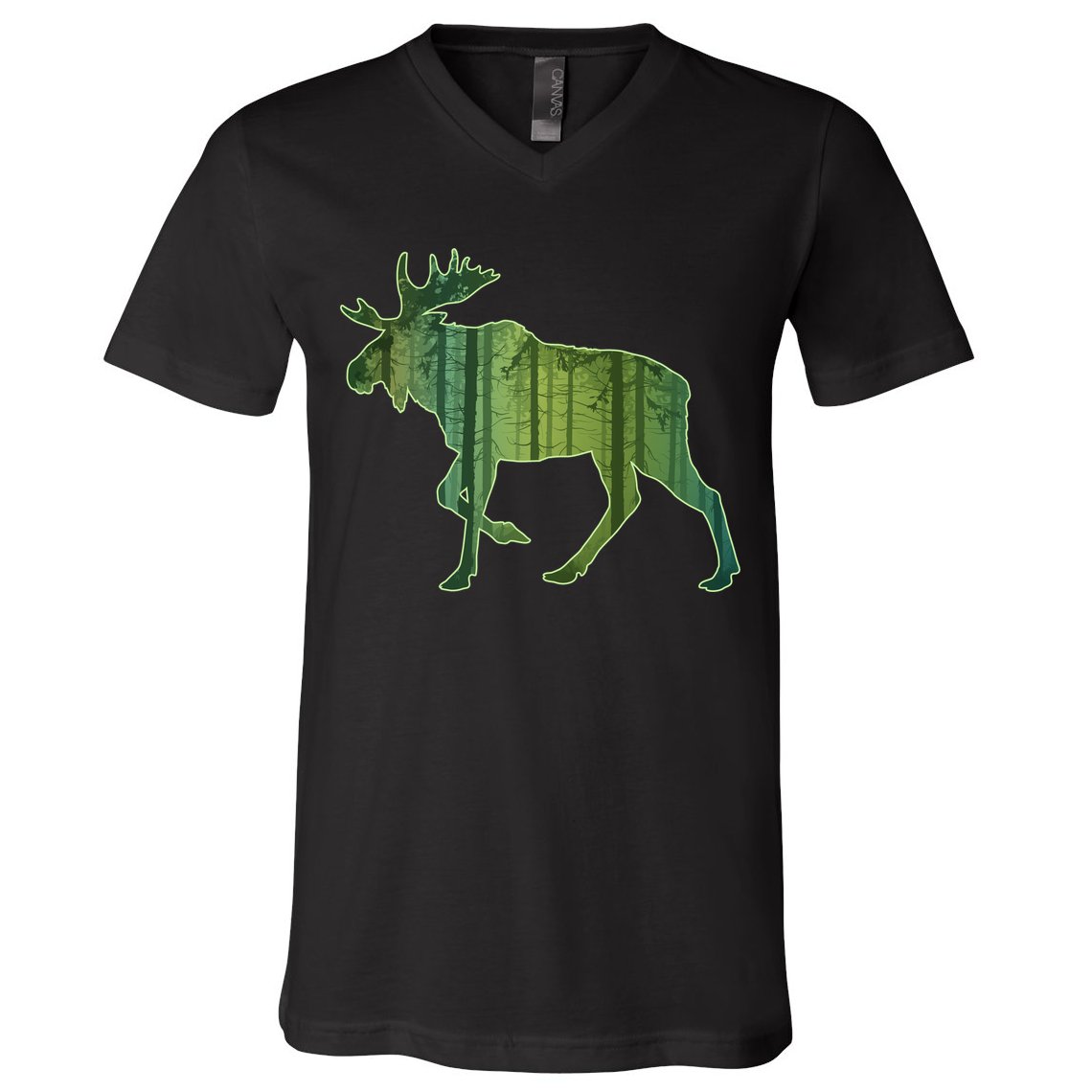 Moose Forest Silhouette V-Neck T-Shirt