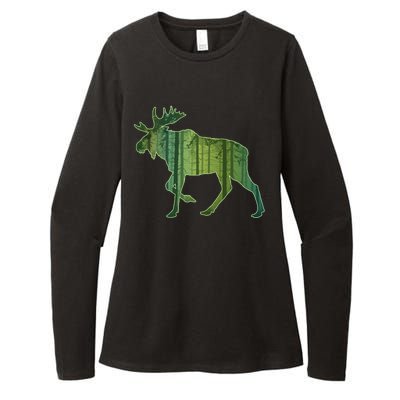 Moose Forest Silhouette Womens CVC Long Sleeve Shirt