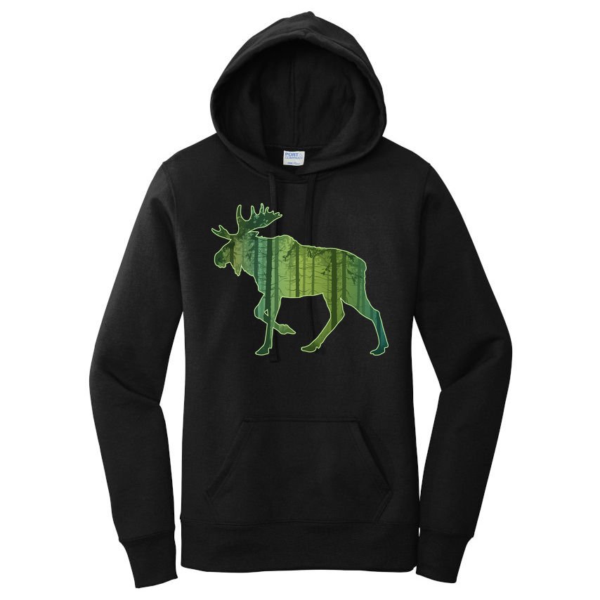 Moose Forest Silhouette Women's Pullover Hoodie