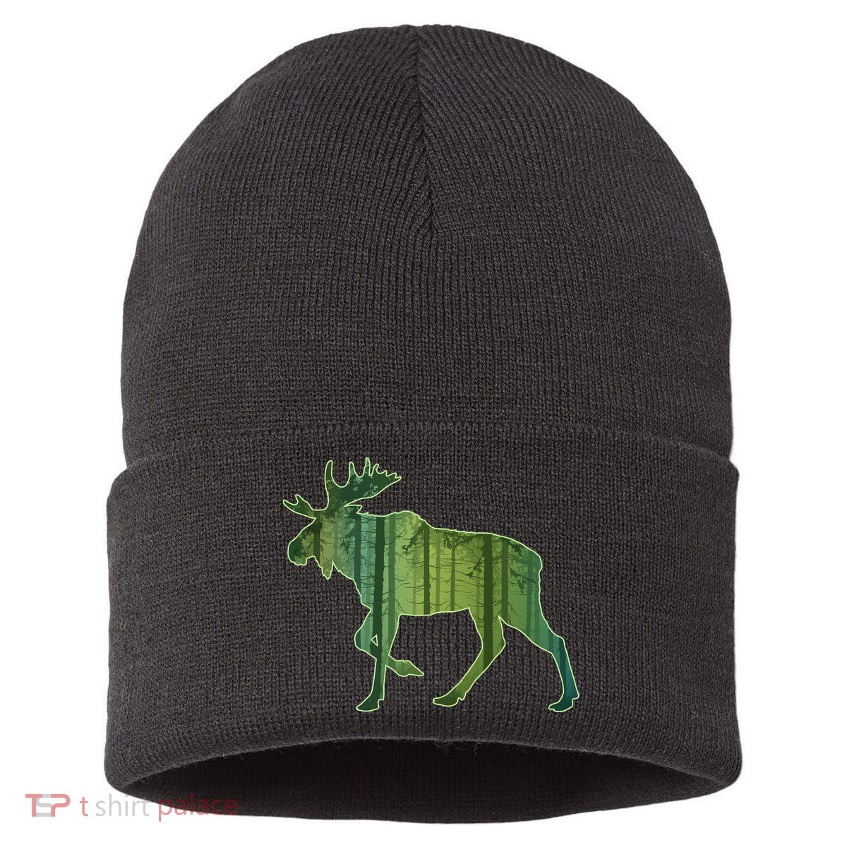Moose Forest Silhouette Sustainable Knit Beanie