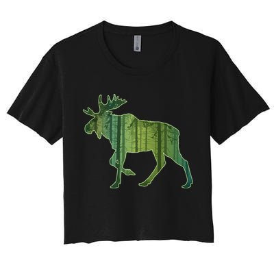 Moose Forest Silhouette Crop Top