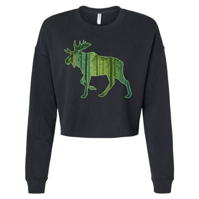 Moose Forest Silhouette Cropped Pullover Crew