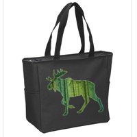 Moose Forest Silhouette Zip Tote Bag
