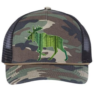 Moose Forest Silhouette Retro Rope Trucker Hat Cap