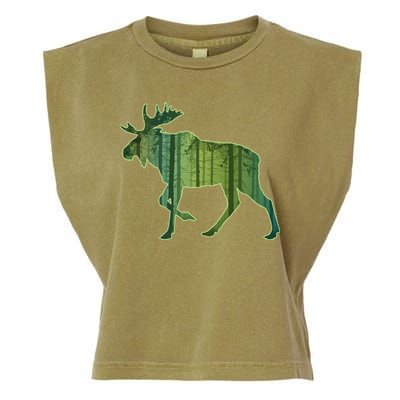 Moose Forest Silhouette Garment-Dyed Women's Muscle Tee