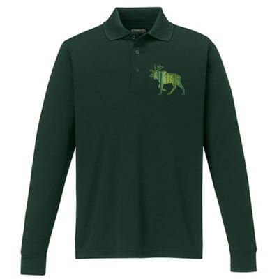 Moose Forest Silhouette Performance Long Sleeve Polo