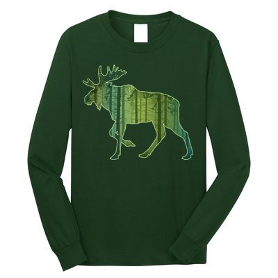 Moose Forest Silhouette Long Sleeve Shirt