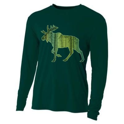 Moose Forest Silhouette Cooling Performance Long Sleeve Crew