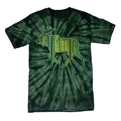 Moose Forest Silhouette Tie-Dye T-Shirt