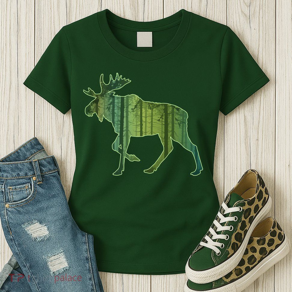 Moose Forest Silhouette Womens T-Shirt