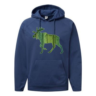 Moose Forest Silhouette Performance Fleece Hoodie