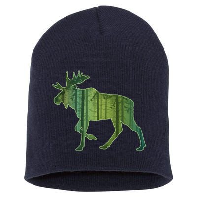 Moose Forest Silhouette Short Acrylic Beanie