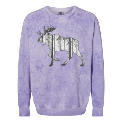 Moose Forest Silhouette Grey Style Colorblast Crewneck Sweatshirt