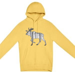 Moose Forest Silhouette Grey Style Premium Pullover Hoodie