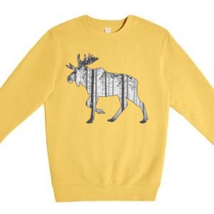 Moose Forest Silhouette Grey Style Premium Crewneck Sweatshirt