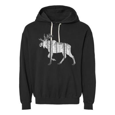 Moose Forest Silhouette Grey Style Garment-Dyed Fleece Hoodie
