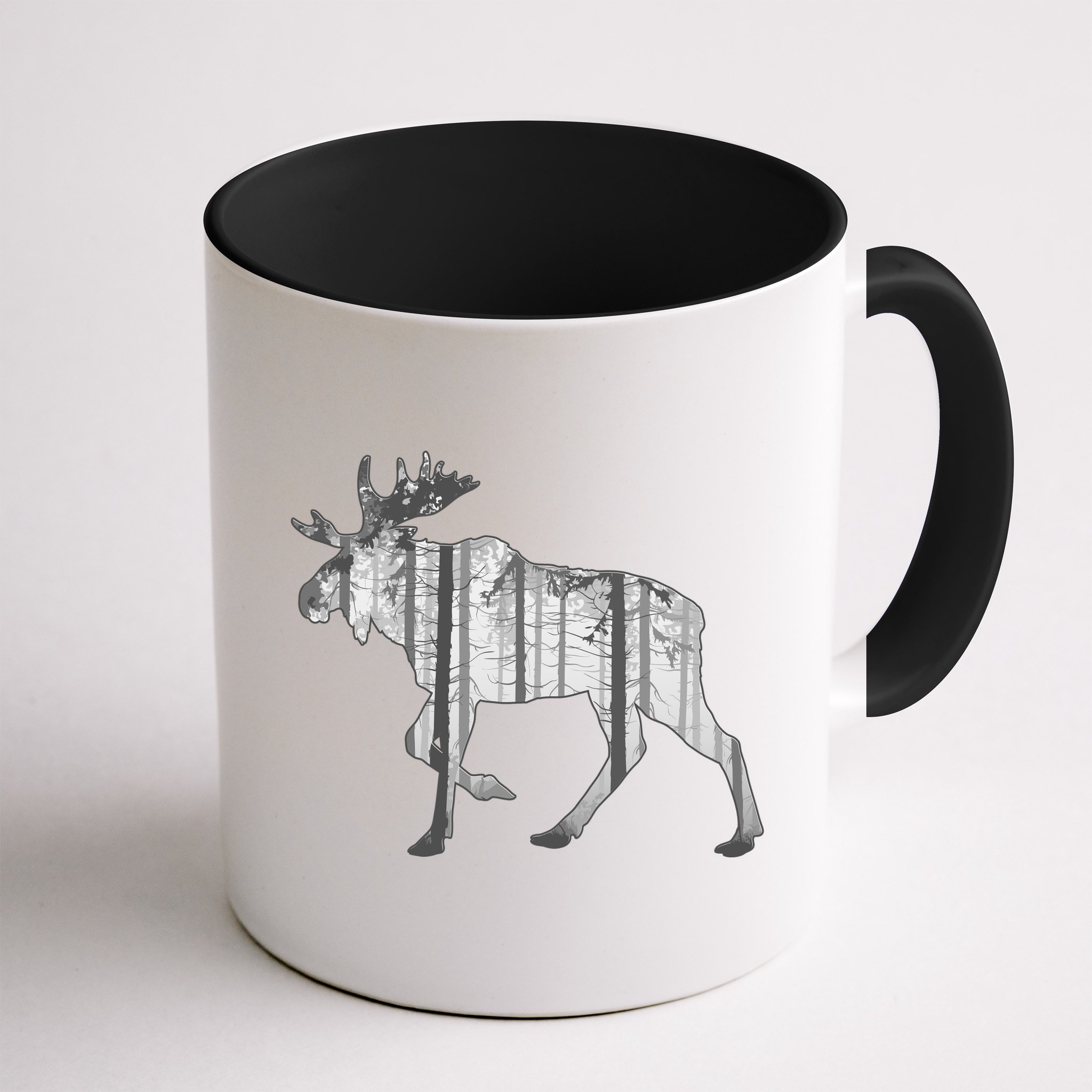 Moose Forest Silhouette Grey Style Mug