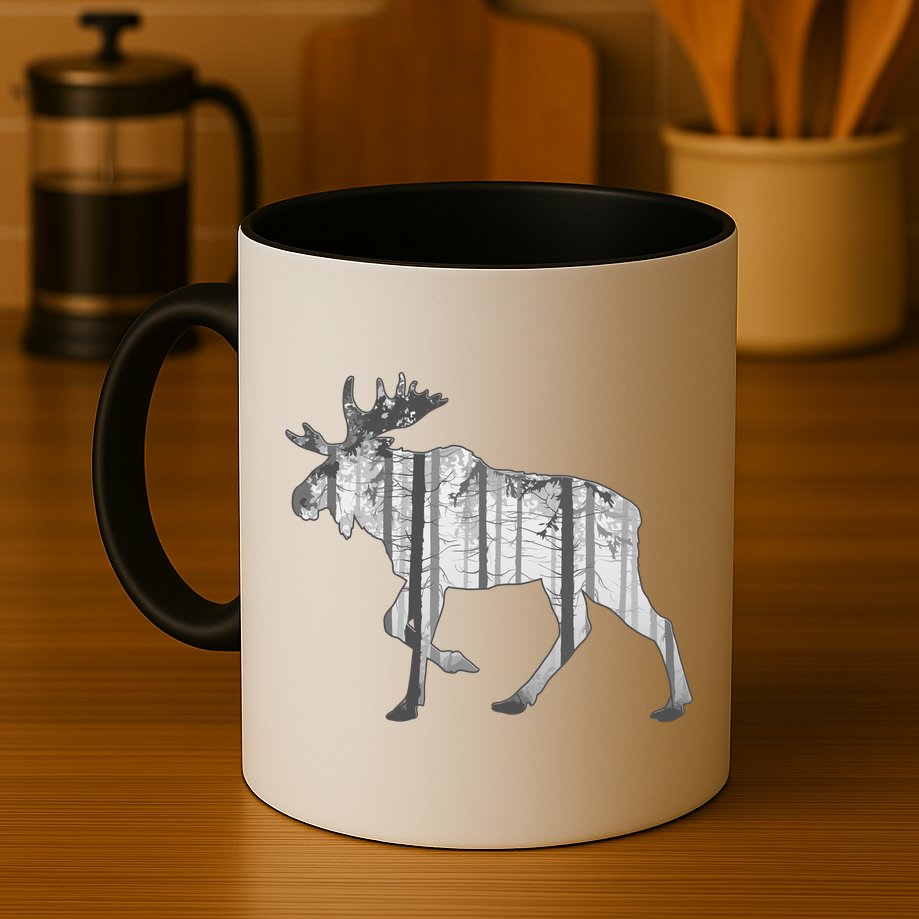 Moose Forest Silhouette Grey Style Mug
