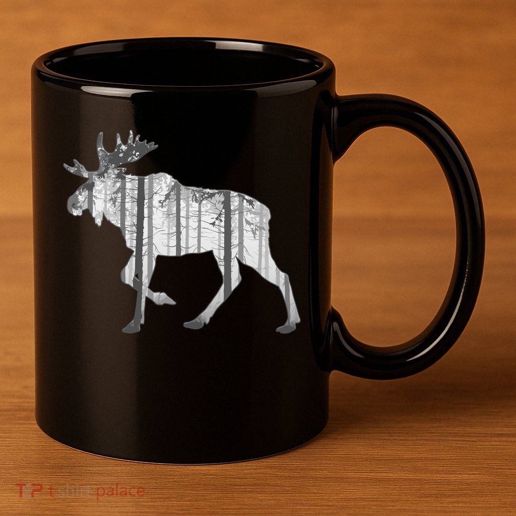 Moose Forest Silhouette Grey Style 11oz C Handle Ceramic Mug