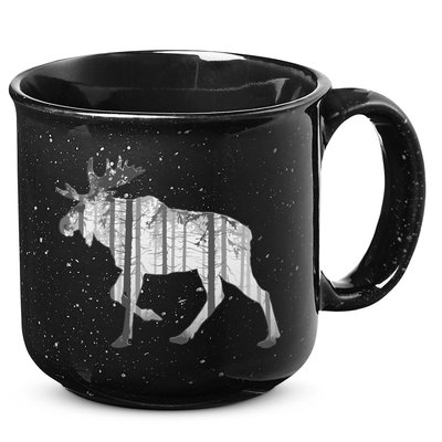 Moose Forest Silhouette Grey Style 15oz Campfire Ceramic Mug