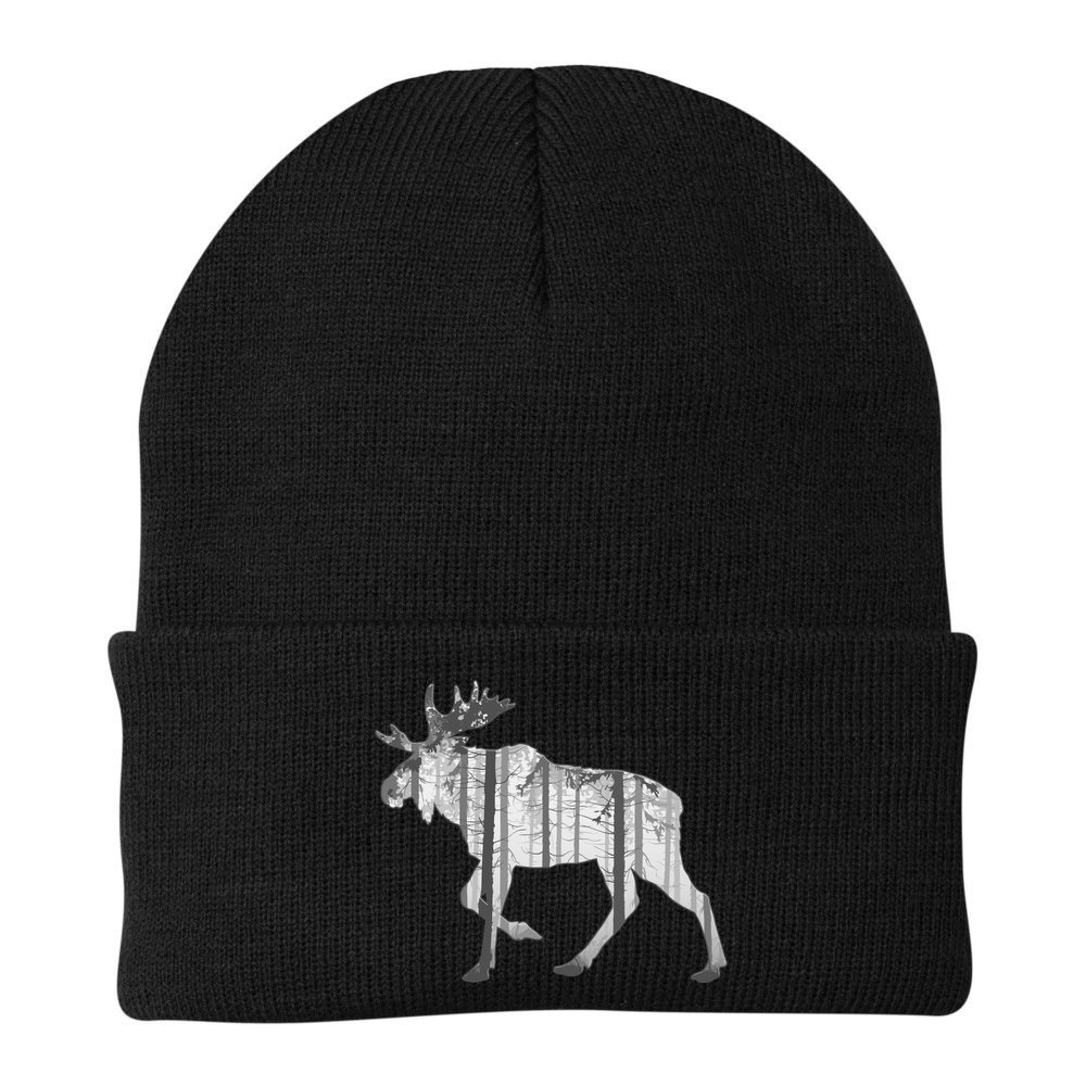 Moose Forest Silhouette Grey Style Beanie
