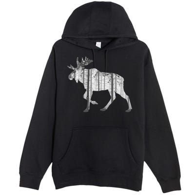 Moose Forest Silhouette Grey Style Premium Pullover Hoodie