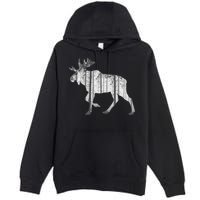 Moose Forest Silhouette Grey Style Premium Pullover Hoodie