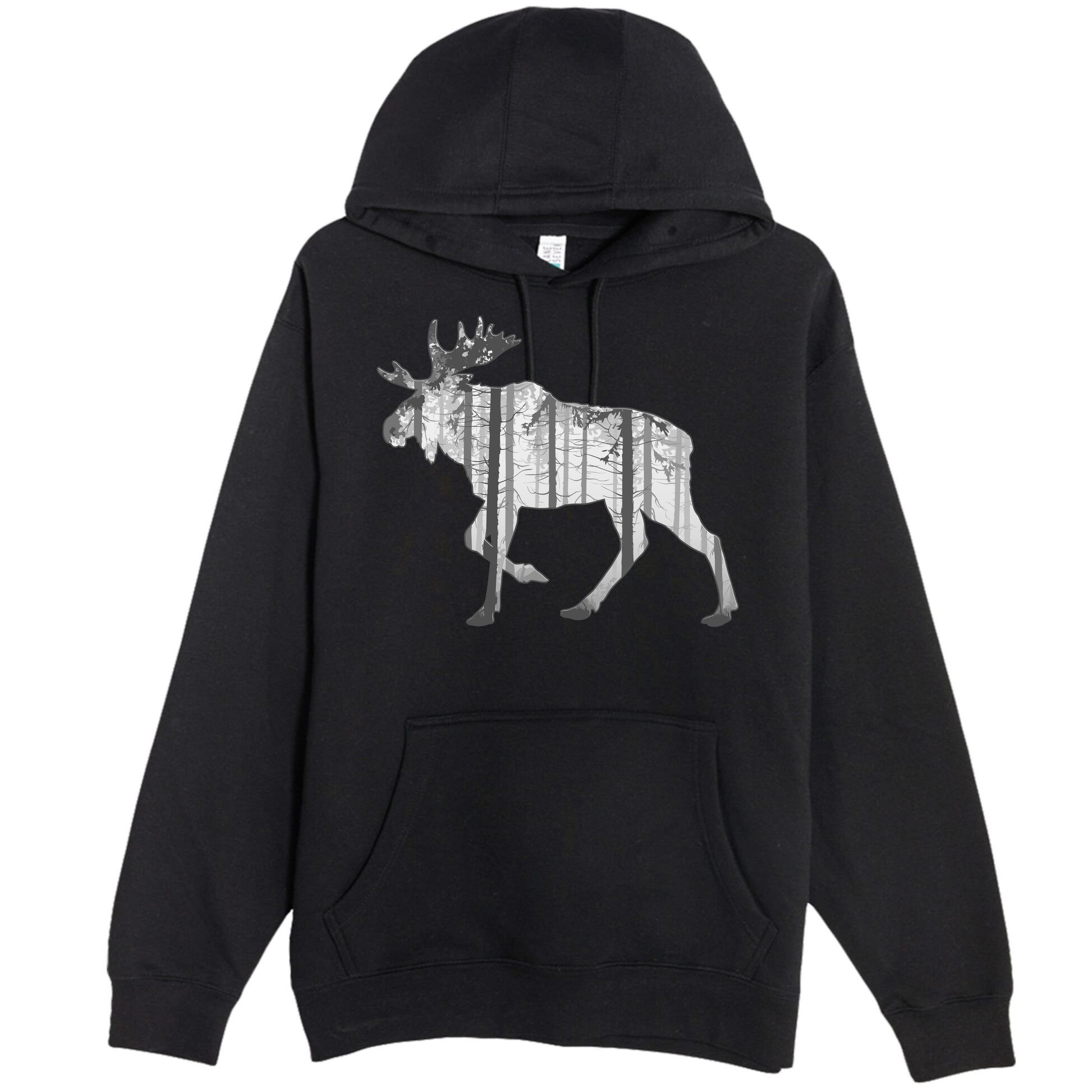 Moose Forest Silhouette Grey Style Premium Pullover Hoodie