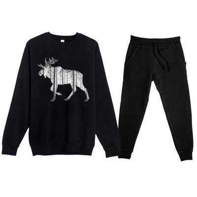 Moose Forest Silhouette Grey Style Premium Crewneck Sweatsuit Set