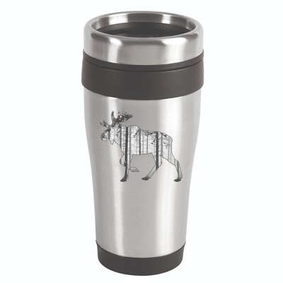 Moose Forest Silhouette Grey Style 16oz Travel Tumbler
