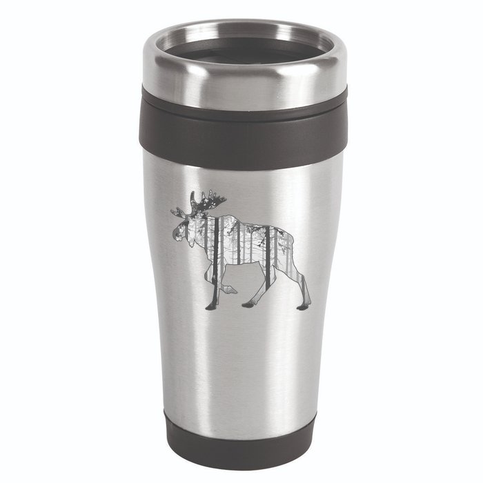 Moose Forest Silhouette Grey Style 16oz Travel Tumbler