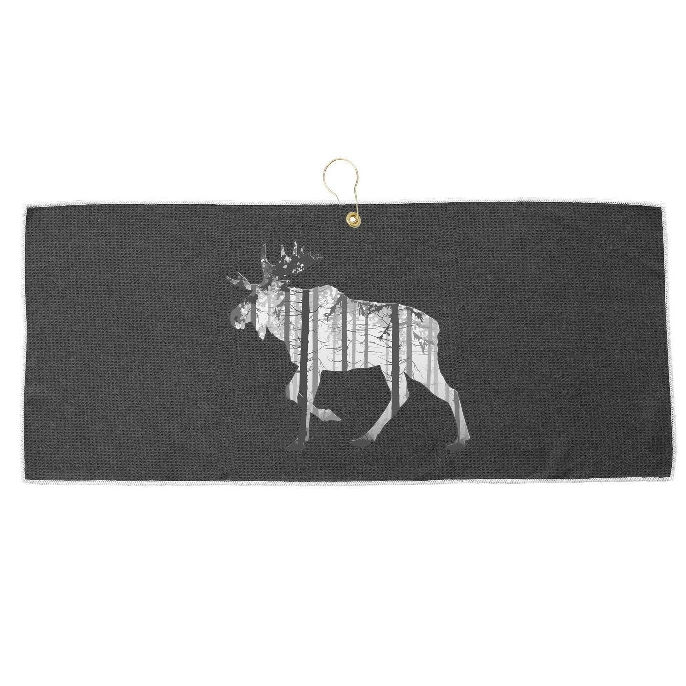 Moose Forest Silhouette Grey Style Large Microfiber Waffle Golf Towel