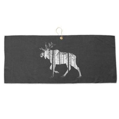 Moose Forest Silhouette Grey Style Large Microfiber Waffle Golf Towel