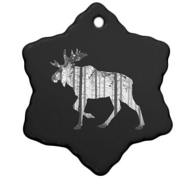 Moose Forest Silhouette Grey Style Ceramic Star Ornament