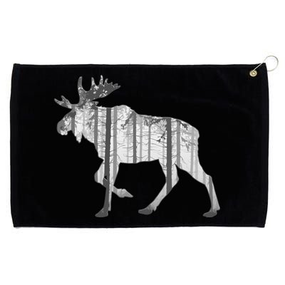 Moose Forest Silhouette Grey Style Grommeted Golf Towel