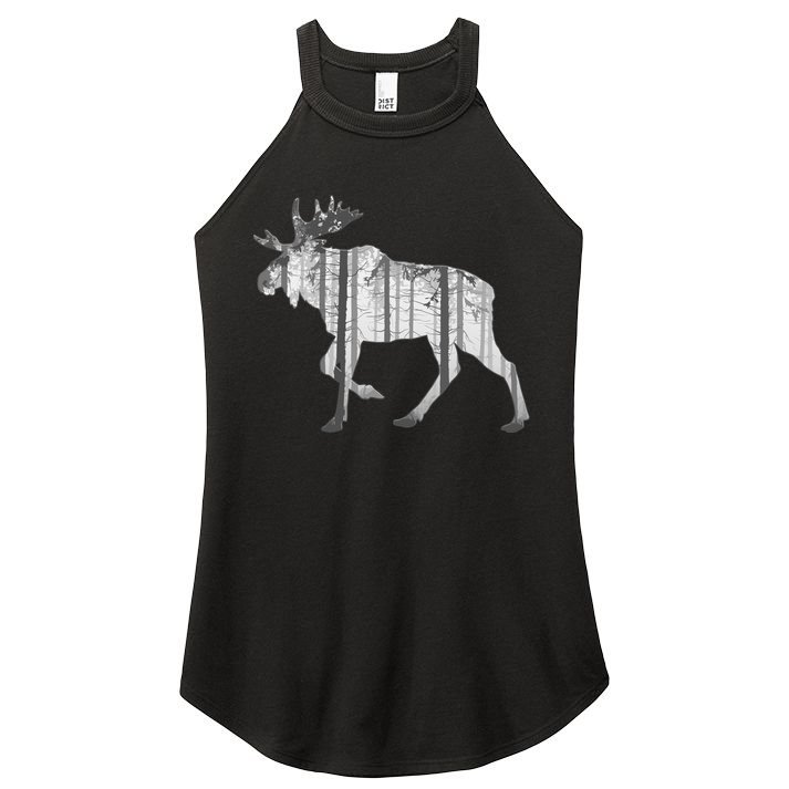 Moose Forest Silhouette Grey Style Women's Perfect Tri Rocker Tank