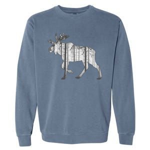 Moose Forest Silhouette Grey Style Garment-Dyed Sweatshirt