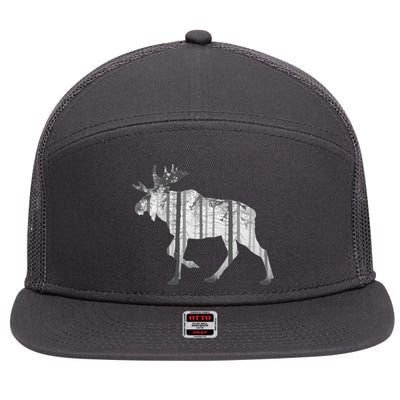 Moose Forest Silhouette Grey Style 7 Panel Mesh Trucker Snapback Hat