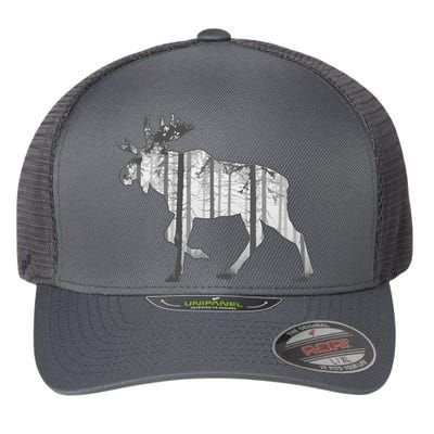 Moose Forest Silhouette Grey Style Flexfit Unipanel Trucker Cap