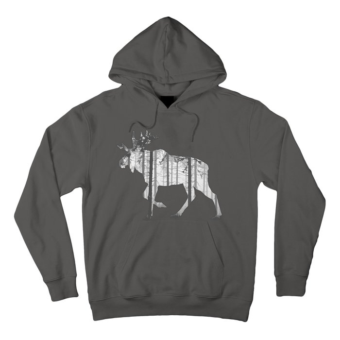 Moose Forest Silhouette Grey Style Hoodie