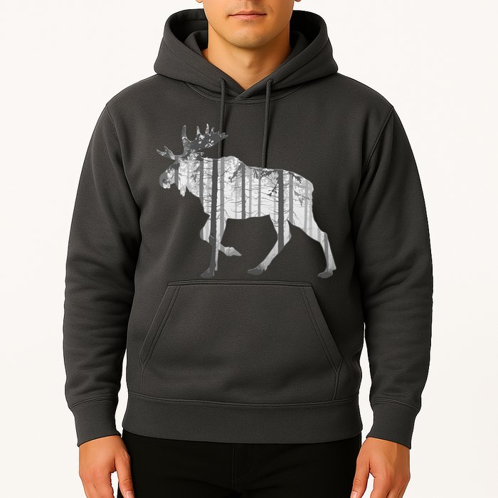 Moose Forest Silhouette Grey Style Hoodie