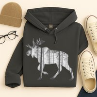 Moose Forest Silhouette Grey Style Hoodie