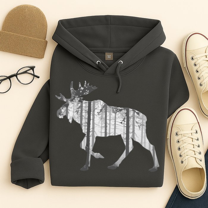 Moose Forest Silhouette Grey Style Hoodie